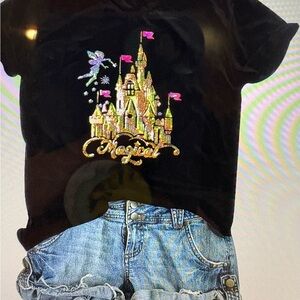 Enchanted Black Tee with Gold Castle Disney Design